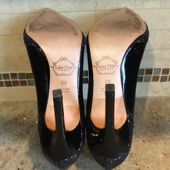 Lucy Choi London Black Glitter Cut Out Heels
